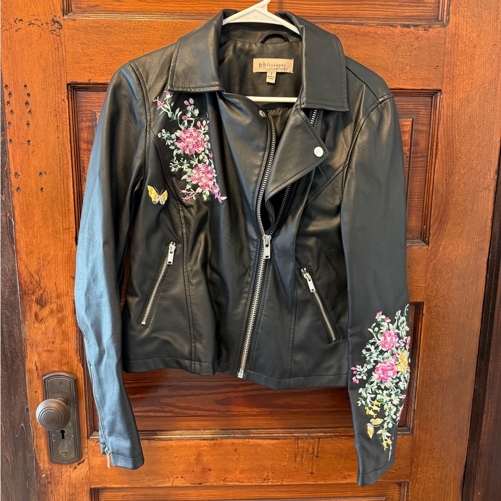 Philosophy Black Embroidered Leather Jacket
